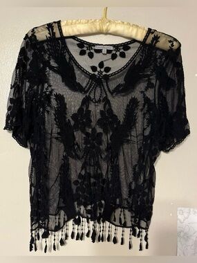 Charlotte Russe  Embroidered & mesh, Tassel Top